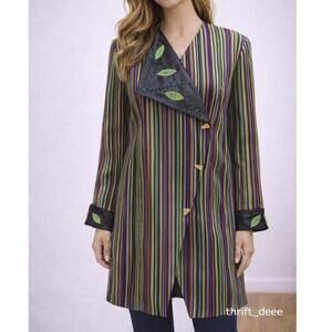 Vintage Stella Louise KB Jacket Womens 24W Green Gold Vertical Stripe Metallic